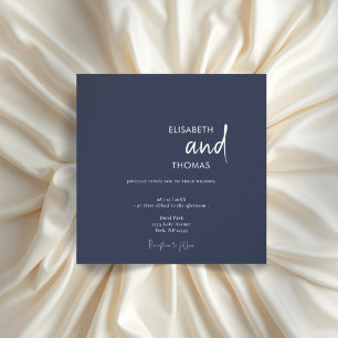 Simple navy blue modern minimalistic wedding  invitation