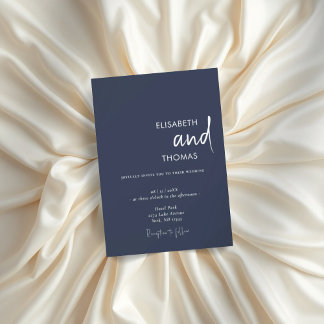 Simple navy blue modern minimalistic wedding  invitation