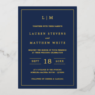 Simple Navy Blue Monogram Elegant Wedding
