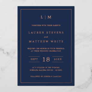 Simple Navy Blue Monogram Elegant Wedding