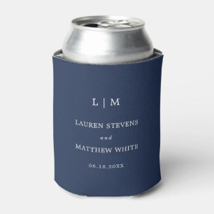 Simple Navy Blue Monogram Elegant Wedding Can Cooler