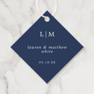 Simple Navy Blue Monogram Elegant Wedding Favour Tags