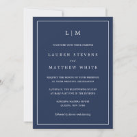 Simple Navy Blue Monogram Elegant Wedding
