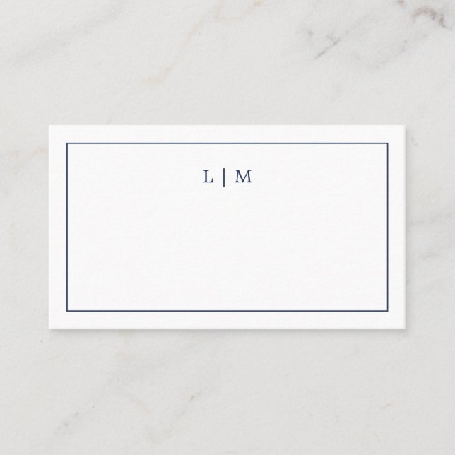 Simple Navy Blue Monogram Elegant Wedding Place Card (Front)