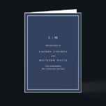 Simple Navy Blue Monogram Elegant Wedding Program<br><div class="desc">Simple folded wedding program featuring a modern yet elegant design. The cover has your two initial monogram along with your wedding details in white over a navy blue background. The inside has your wedding party on the left side and your order of ceremony on the right side. The backside has...</div>
