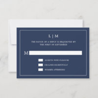 Simple Navy Blue Monogram Elegant Wedding
