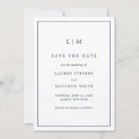 Simple Navy Blue Monogram Elegant Wedding