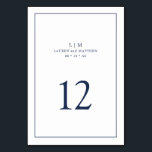 Simple Navy Blue Monogram Elegant Wedding Table Number<br><div class="desc">Simple Wedding Table Number featuring a modern yet elegant design with your two letter monogram and table number surrounded by a thin border. All design elements are navy blue over a white background and may be changed to any colour you wish in the design editing tool. A chic and stylish...</div>