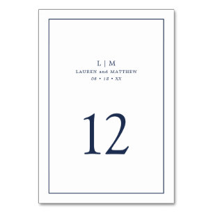Simple Navy Blue Monogram Elegant Wedding Table Number