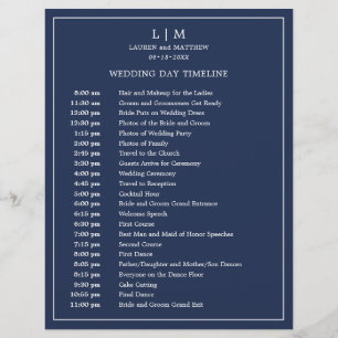 Simple Navy Blue Monogram Elegant Wedding Timeline
