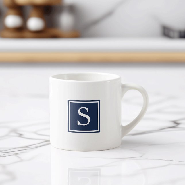 Simple Navy Blue Monogram Espresso Cup (Creator Uploaded)