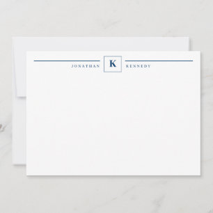 Simple Navy Blue Monogram Line Square Card