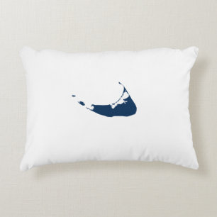 Simple Navy Blue Nantucket Island ACK Map Decorative Cushion