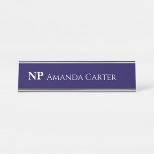Simple Navy Blue Personalised Name NP Nurse Desk Name Plate