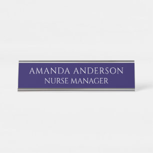 Simple Navy Blue Personalized Name Nurse Manager Desk Name Plate