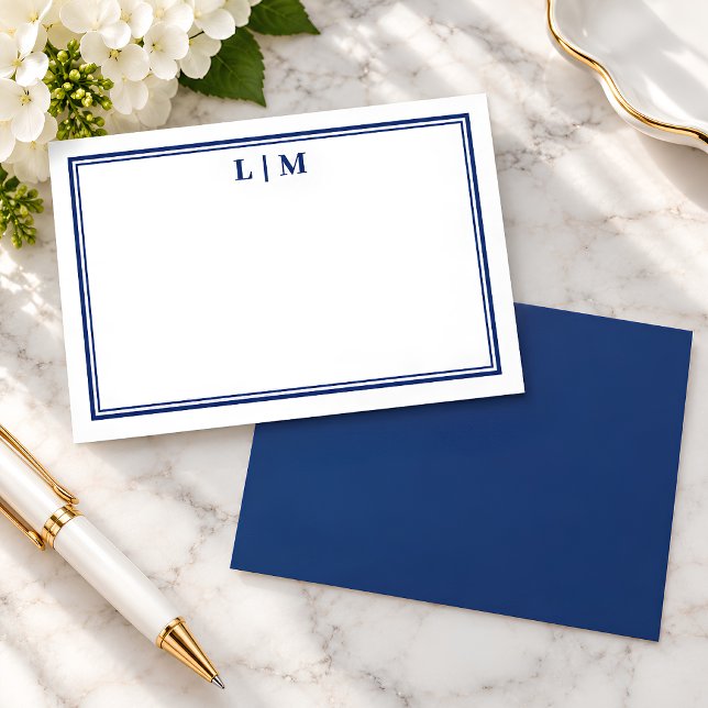 Simple Navy Blue Professional Monogram Note Card (Creator Uploaded)