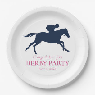 Simple Navy Blue Race Horse Silhouette Personalise Paper Plate