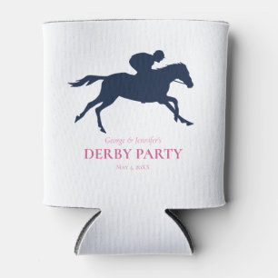 Simple Navy Blue Race Horse Silhouette Personalize Can Cooler