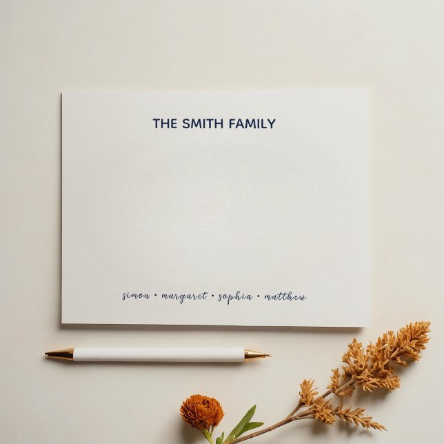Simple Navy Blue Script Family Stationery Card (Creator Uploaded)