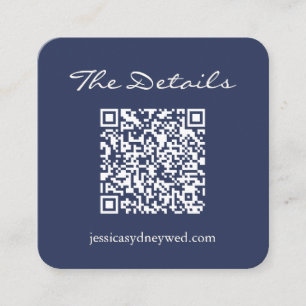 Simple Navy Blue Script Wedding Details QR Code Enclosure Card