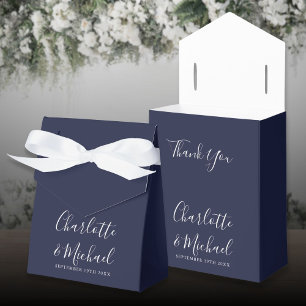 Simple Navy Blue Signature Script Wedding Favour Box