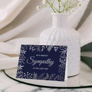 Simple Navy Blue & Silver Foil Floral Sympathy Card