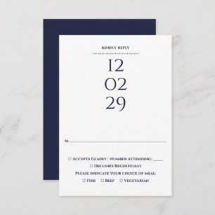 Simple Navy Blue Special Date Wedding RSVP Card