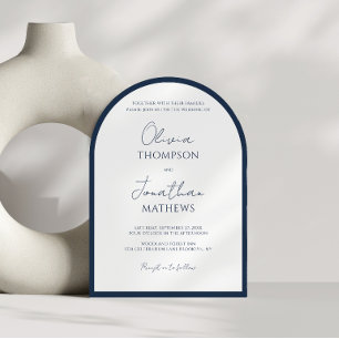 Simple Navy Blue Square Border Script Wedding Arch Invitation