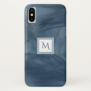 Simple Navy Blue Subtle Marble Modern Monogram iPhone X Case