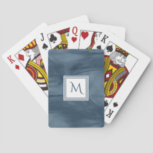 Simple Navy Blue Subtle Marble Modern Monogram Playing Cards