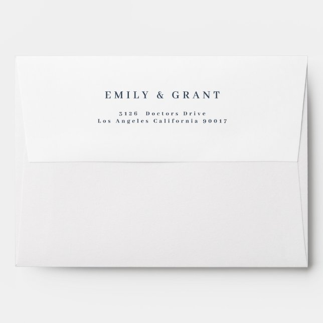 Simple Navy Blue Text and White Modern Invitation Envelope (Back (Top Flap))