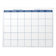 Simple Navy Blue Thin Border Name Monthly Planner