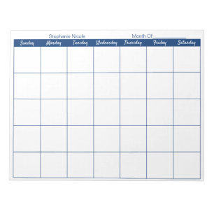 Simple Navy Blue Thin Border Name Monthly Planner Notepad