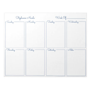 Simple Navy Blue Thin Border Name Weekly Planner Notepad