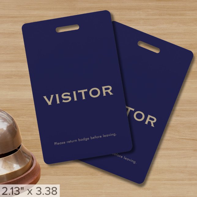 Simple Navy Blue Visitor Badge | Vertical ID Badge (Creator Uploaded)