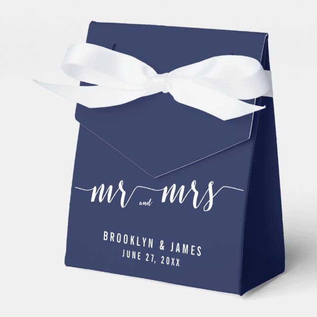 Simple Navy Blue Wedding Favour Boxes Tent (Front Side)