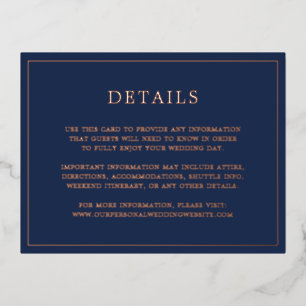 Simple Navy Blue Wedding Foil Enclosure Card
