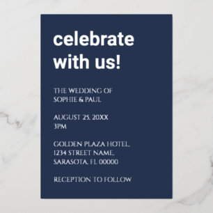 Simple Navy Blue Wedding Foil Invitation