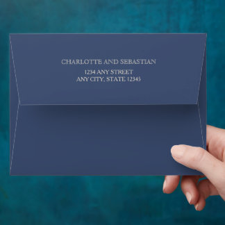 Simple navy blue wedding invitations envelope 