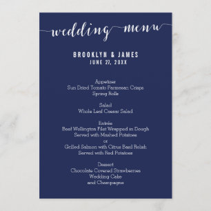 Simple Navy Blue Wedding Menu Cards