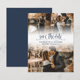 Simple Navy Blue Wedding Photo Save The Date Announcement