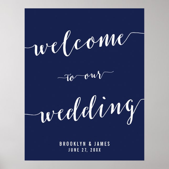 Simple Navy Blue Wedding Reception Sign 22x28 (Front)