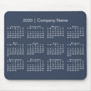 Simple Navy Blue White 2020 Calendar Company Name Mouse Pad