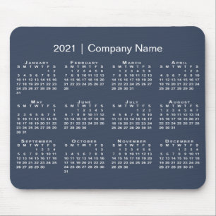 Simple Navy Blue White 2021 Calendar Company Name Mouse Pad