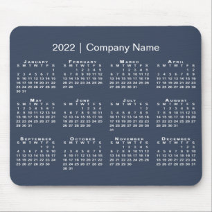 Simple Navy Blue White 2022 Calendar Company Name Mouse Pad