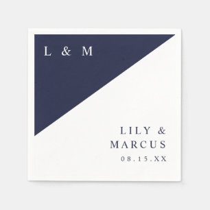Simple Navy Blue White Elegant Monogram Wedding Napkin