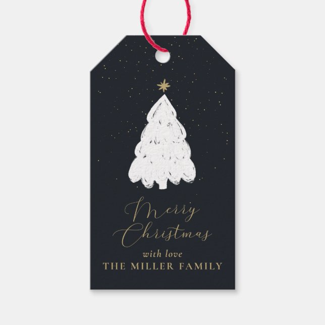 Simple navy Christmas tree gift tag (Front)