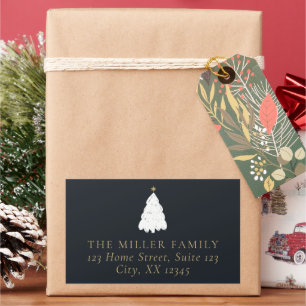 Simple navy Christmas tree Return Address Label