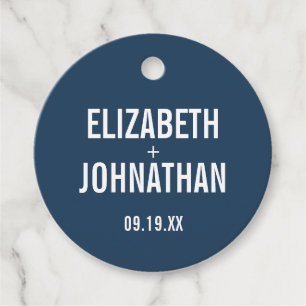 Simple Navy & Dusty Blue Typography Wedding Favour Tags