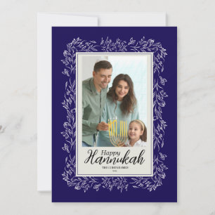 Simple Navy Family Photo Hannukah Holiday Card